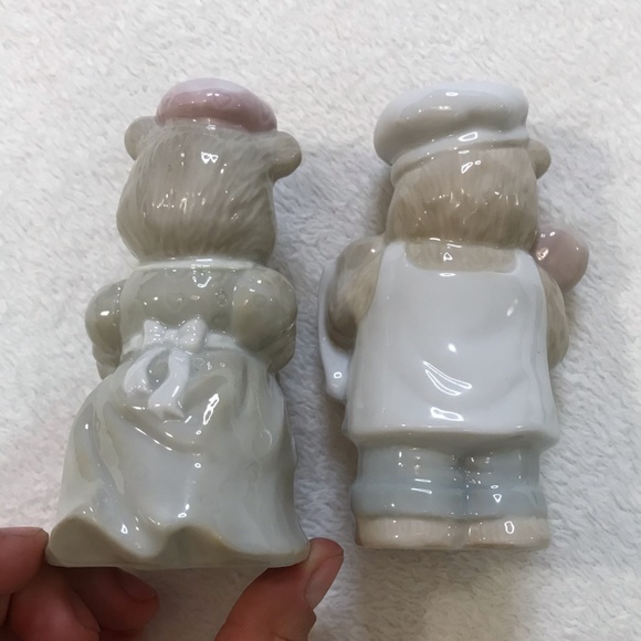 Teddy Bear heart salt and pepper shakers cook and chef couple vintage ceramic - Picture 11 of 12